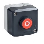 Harmony XALD, XALK, Control station, plastic, dark grey lid, 1 red flush push button Ø22, spring return, marked O, 1 NC