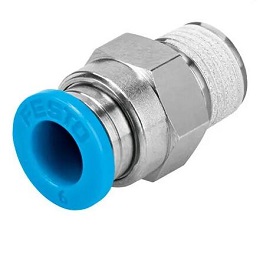 Push-in Connector, 1 Port R 1/4 Thread & 1 Port 10mm OD tube, Blue ring