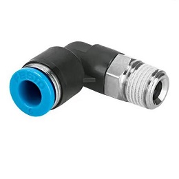 Push-in 90 deg Connector, 1 Port R 1/2 Thread & 1 Port 12mm OD tube, Blue ring